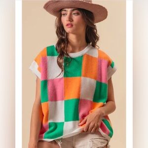 NWOT BiBi Multicolor Checkered Women's Sweat Vest